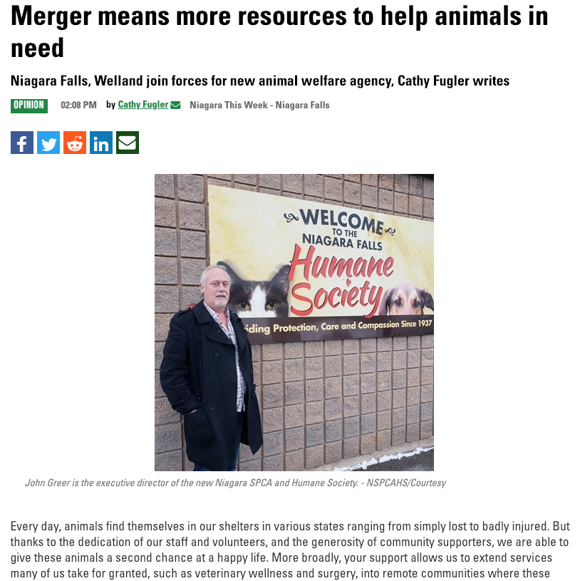 Niagara Falls and Welland merge to create new animal welfare agency.