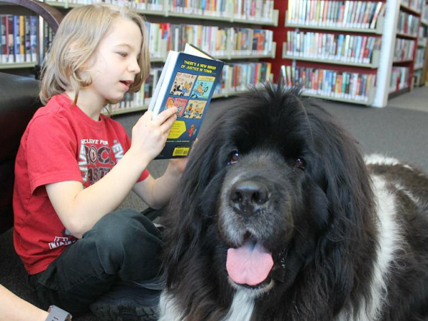 Renfrew, reading to dogs, children