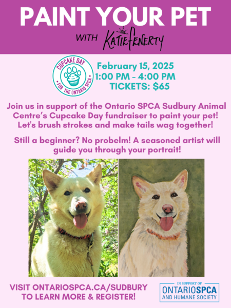 event poster with info, and image of pet photo next to painting