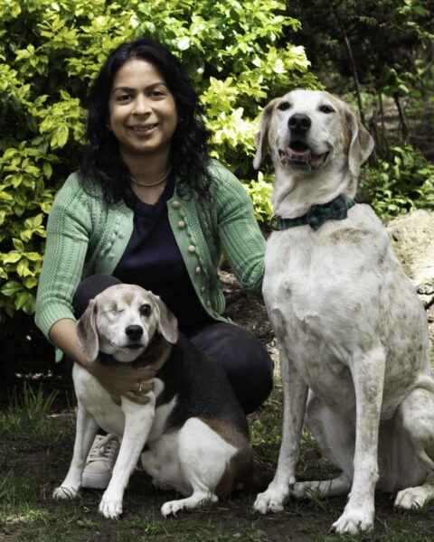 woman with two dogs