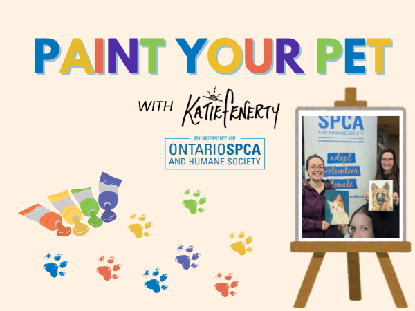 event image with paints, easel, paw prints 